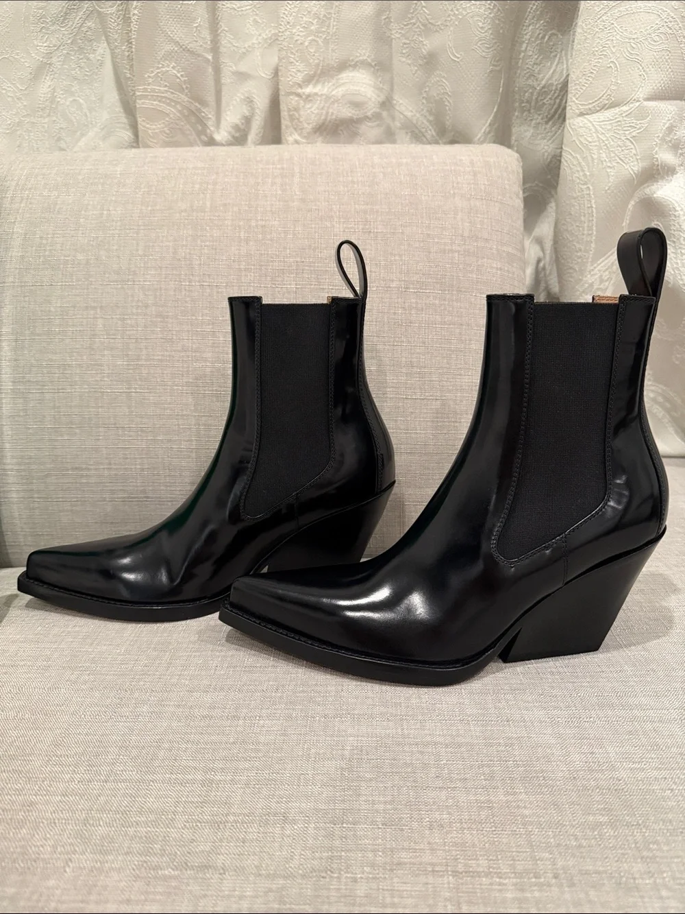 Bottega Veneta Black Pointed Toe Chelsea Wedge Boots